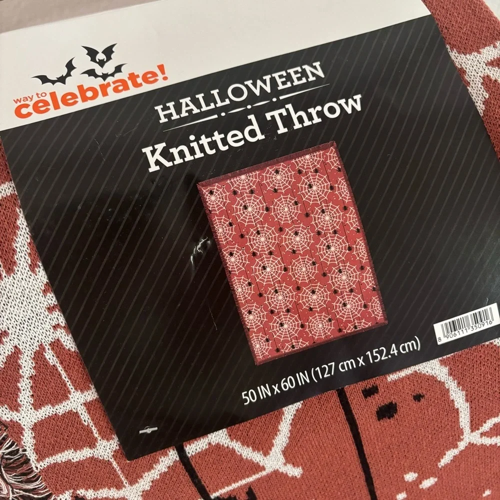 Halloween Orange Spider Web Knitted Throw Blanket NEW